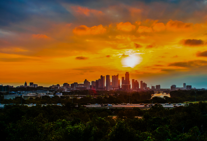 sunrise over Austin city skyline