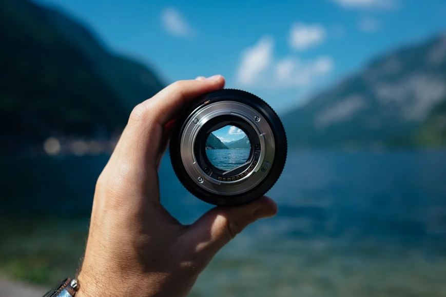A lens focusing a distant view