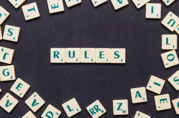 Scrabble letters making the word rules.